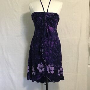 NaPua Honolulu Collection Purple Floral Halter Tie Dress  Size M